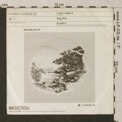 Klaatu: I can't help it / Dog Star, m-/vg+, EMI (006-86 181), D, 1980 Typ: 7" Best.-Nr.: T1346 Preis: 3,00 Euro