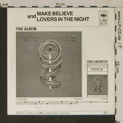 Toto: Make Believe / Lovers In The Night, CBS (CBS A 2997), NL, 1982 Typ: 7" Best.-Nr.: T1704 Preis: 3,00 Euro