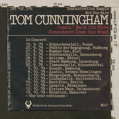 Cunningham,Tom: Comin' Back for more/Somewhere down, Toledo-DemoSample (INT 192.516), D, 1979 Typ: 7" Best.-Nr.: T1881 Preis: 3,00 Euro