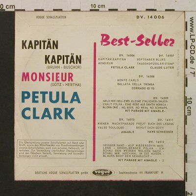 Clark,Petula: Monsieur, vg+/m-(sung in german), Vogue (14006), F, 1962 Typ: 7" Best.-Nr.: T2229 Preis: 4,00 Euro
