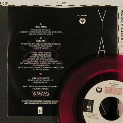 Yazz: Fine Time / Dream, Red Vinyl, Big Life (INT 110.782), D, 1989 Typ: 7" Best.-Nr.: T2772 Preis: 3,00 Euro