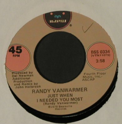 Vanwarmer,Randy: Just When I NeededYouMost/YourLight, Bearsville,LC,wol(BSS 0334), US, 1979 - 7inch - T2824 - 1,50 Euro