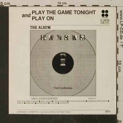 Kansas: Play The Game Tonight / Play On, Kirshner (KIRA-2408), D, 1982 Typ: 7" Best.-Nr.: T3559 Preis: 2,00 Euro