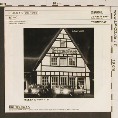 Triumvirat: Waterfall / Jo Ann Walker, woc, Harvest (006-45 189), D, 1978 Typ: 7" Best.-Nr.: T512 Preis: 2,50 Euro