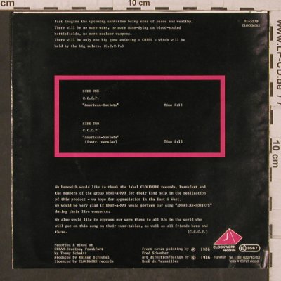 C.C.C.P.: American-Soviets, m-/vg+, Clockwork Records (01-5579), D, 1986 Typ: 7" Best.-Nr.: T5541 Preis: 3,00 Euro