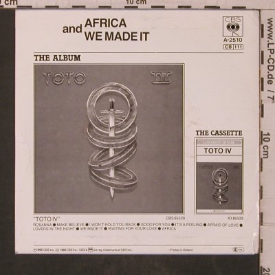 Toto: Africa / We Made It, CBS (A-2510), NL, 1982 Typ: 7" Best.-Nr.: T5776 Preis: 3,00 Euro