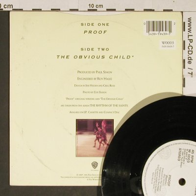 Simon,Paul: Proof / The Obvious Child, WB(W 0003), UK, 1991 - 7inch - T821 - 3,00 Euro