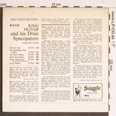 King Oliver & h.Dixie Syncopators: Vol.4, 6Tr., 33rpm, vg+/vg+, Swaggie Rec.(JCS-110), Australia,  - EP - T4236 - 4,00 Euro