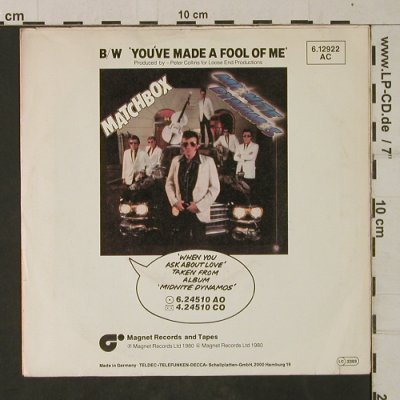 Matchbox: When You Ask About Love !, Magnet (6.12922 AC), D, 1980 Typ: 7" Best.-Nr.: T1942 Preis: 3,00 Euro