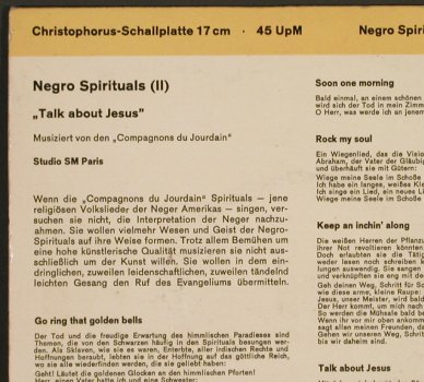 Compagnos du Jourdain: Negro Spirituals II, vg+/m-, Christophorus(CV 75049), D,  - 7inch - S9312 - 3,00 Euro