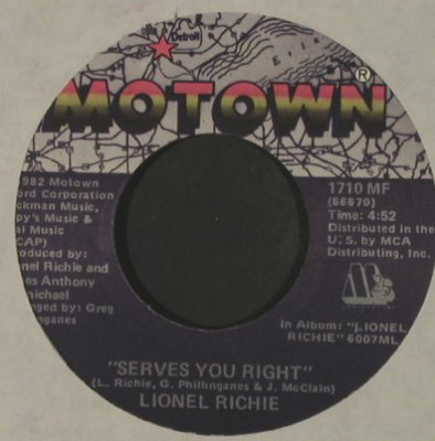 Richie,Lionel: RunningWithTheNight/ServesYouRight, Motown(1710 MF), US, LC, 1982 - 7inch - T2551 - 2,00 Euro