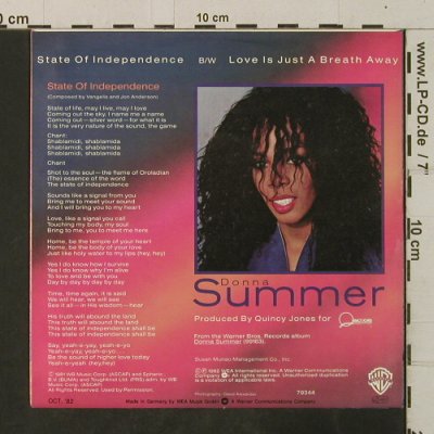 Summer,Donna: State Of Independence / Love Is Jus, WB(79 344), D, 1982 - 7inch - T3512 - 2,50 Euro