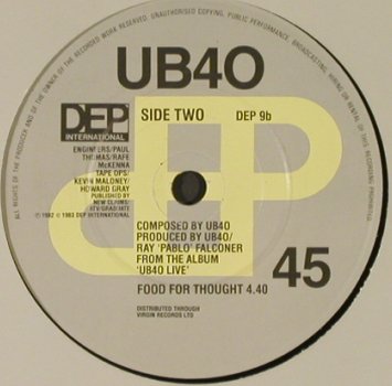 UB 40: Many Rivers To Cross/FoodForThought, DEP Int. (DEP 9), UK, LC, 1983 Typ: 7" Best.-Nr.: T2296 Preis: 3,00 Euro