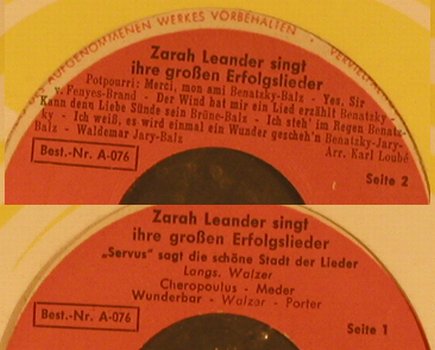 Leander,Zarah: singt ihre gr.Erfolgslieder, Deut.Schallplattenclub(A-076), D, FLC,  - 7inch - S7614 - 3,00 Euro