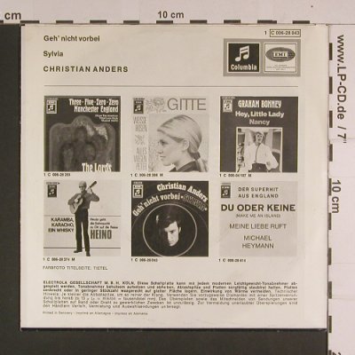 Anders,Christian: Geh' nicht vorbei / Sylvia,vg--/vg+, Columbia(C 006-28 043), D,  - 7inch - S7783 - 1,00 Euro