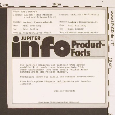 Decker,Gabi: Allein, sind Drachen groß u.Prinzen, Jupiter (6.14239 AC), D Typ: 7" Best.-Nr.: S8412 Preis: 3,00 Euro