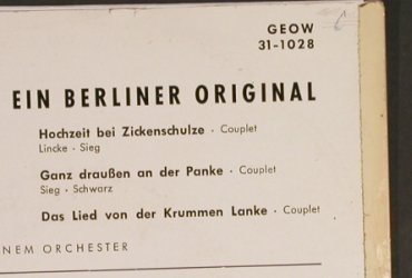 Sieg,Freddy: Ein Berliner Original, Odeon(GEOW 31-1028), D,  - 7inch - S8462 - 3,00 Euro