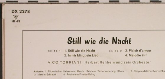 Torriani,Vico/Herbert Rehbein Orch.: Still wie die Nacht, Decca(DX 2278), D,  - EP - S8472 - 4,00 Euro