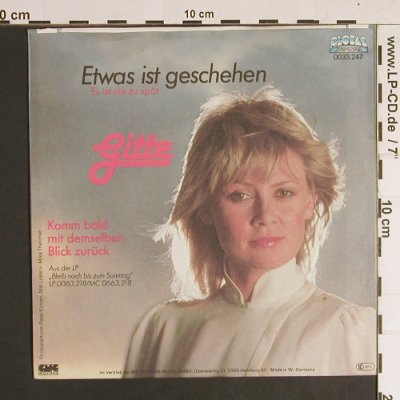 Gitte: Etwas ist geschehen / Komm bald..., Global (0033.247), D, 1981 Typ: 7" Best.-Nr.: S8592 Preis: 3,00 Euro