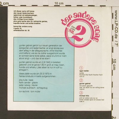 Gabriel,Gunter: Ich werd'gesucht/Wär..Rolling Stone, Hansa (12 626 AT), D, 1973 Typ: 7" Best.-Nr.: S8944 Preis: 3,00 Euro