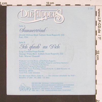 Flippers: Sommerwind / Ich glaub' an dich, Dino (S 139), D, 1989 Typ: 7" Best.-Nr.: S9355 Preis: 2,50 Euro