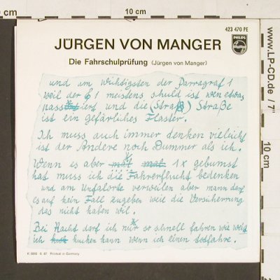 von Manger,Jürgen: Die Fahrschulprfung, Philips(423 470 PE), D, 1967 - 7inch - S9694 - 4,00 Euro