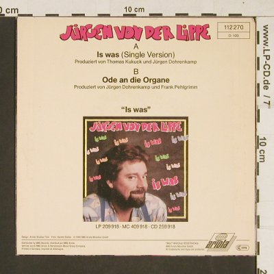 von der Lippe,Jürgen: Is was / Ode an die Orange, Ariola(112 270), D, 1989 - 7inch - S9945 - 2,50 Euro