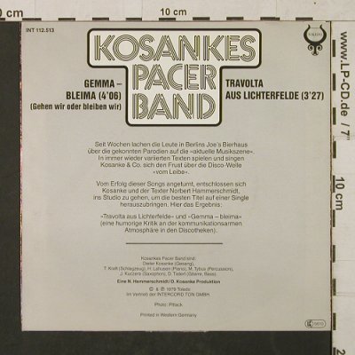 Kosankes Pacer Band: Gemma-BleimaTravolta a.Lichterfelde, Toledo(INT 122.513), D, m/vg+, 1979 - 7inch - T1452 - 2,50 Euro