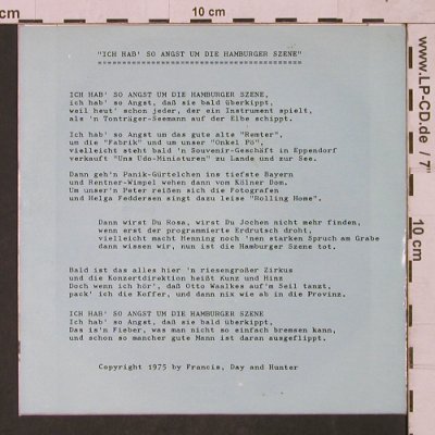 Fiete Appelschnut&Bürgerini.Harmsen: Ich hab so Angst u.d.HamburgerSzene, Ariola (13 918 AT), D, 1975 Typ: 7" Best.-Nr.: T1512 Preis: 7,50 Euro