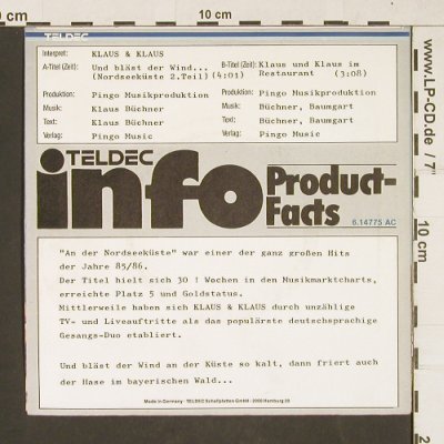 Klaus&Klaus: Und bläst der Wind..,Nordseeküste 2, Teldec(6.14775 AC), D, 1987 - 7inch - T169 - 2,50 Euro