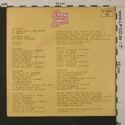 Conny & Jean: Felicita (deut.vers), Teldec (6.13415 AC), D, 1982 Typ: 7" Best.-Nr.: T1987 Preis: 2,50 Euro