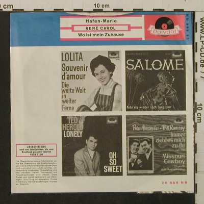 Carol,René: Hafenmarie/Wo ist mein Zuuhause, Polydor(24 464), D, m-/vg+, 1961 - 7inch - T2889 - 1,50 Euro