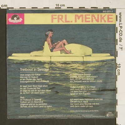 Frl.Menke: Tretboot in Seenot / Tag des Herrn, Polydor (810 077-7), D, 1982 Typ: 7" Best.-Nr.: T289 Preis: 2,50 Euro