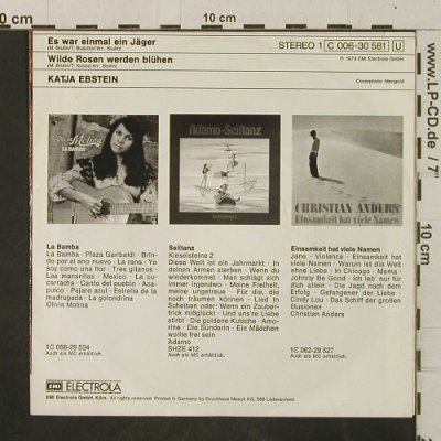Ebstein,Katja: Es war einmal ein Jäger, Electrola (006-30581), D, 1974 Typ: 7" Best.-Nr.: T2987 Preis: 2,50 Euro