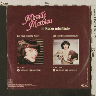 Mathieu,Mireille: NurFürDich/VorUnsLiegtEinLangerWeg, Ariola(105 744), D, 1983 - 7inch - T3013 - 2,00 Euro