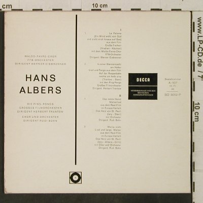 Albers,Hans: La Paloma, green-orange cover, Decca, DSC(A-107), D,  - EP - T3369 - 3,00 Euro