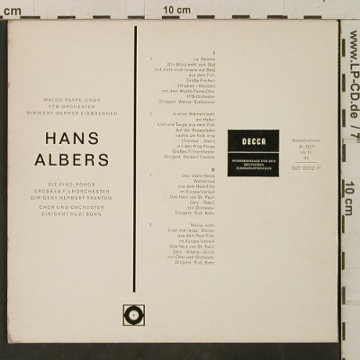 Albers,Hans: La Paloma, green-orange cover, Decca, DSC (A-107), D Typ: EP Best.-Nr.: T3369 Preis: 3,00 Euro