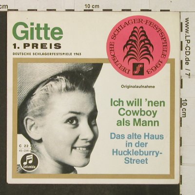Gitte: Ich will'nen Cowboy als Mann, Columbia,OnlyCover (C 22 417), D, 1963 Typ: Cover Best.-Nr.: T3952 Preis: 2,00 Euro
