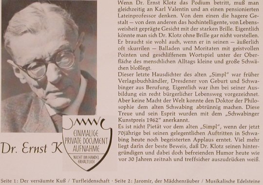 Klotz,Dr.Ernst: Schwabinger Kleinkunst Kostbarkeit., Private Dokumentaufn.(), D,  - 7inch - T4634 - 5,00 Euro