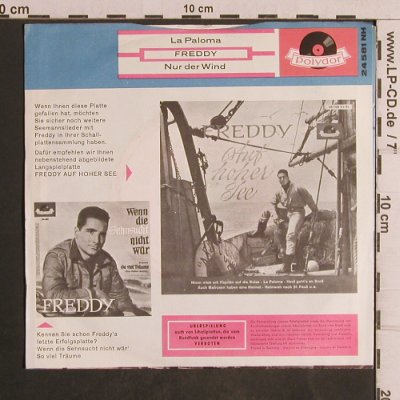 Freddy: La Paloma / Nur der Wind, Polydor (24 581 NH), D, 1961 Typ: 7" Best.-Nr.: T5060 Preis: 4,00 Euro