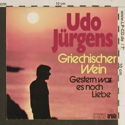 Jürgens,Udo: Griechischer Wein / Gestern War Es, Ariola(13 700 AT), OnlyCover,  - Cover - T522 - 1,00 Euro