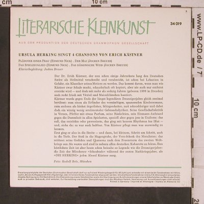 Herking,Ursula: singt 4 Chansons v.Erich Kästner, D.Gr. Kleinkunst(EPLS 34 019), D, m-/vg+, 1961 - EP - T5423 - 6,00 Euro