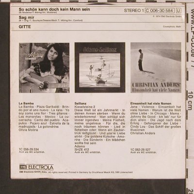 Gitte: So schön kann doch kein Mann sein, EMI (006-30 584), D, m-/vg+, 1974 Typ: 7" Best.-Nr.: T5781 Preis: 3,00 Euro