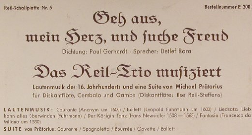 Reil-Trio / Paul Gerhardt: Geh aus mein Herz und suche Freund, R.T.(E 200), D, Mono,  - 7inch - S7598 - 3,00 Euro