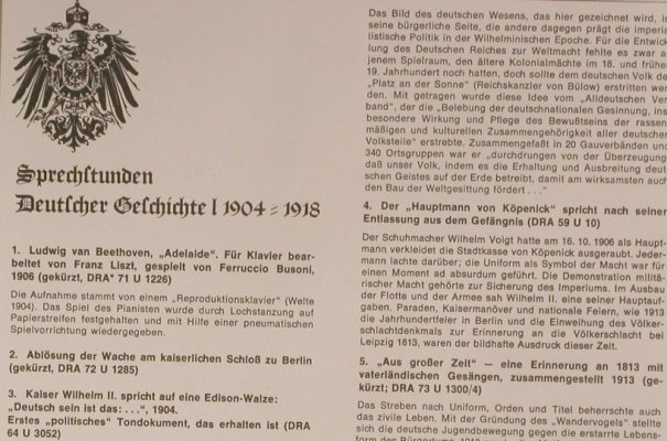 V.A.Sprechstunden Deut. Geschichte: 1-1904-1918, Foc (Dokum. in german), Teldec/Endopharm(TST 78 111), D, 33 rpm, 1974 - 7inch - S7865 - 3,00 Euro