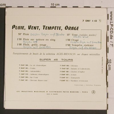 Bruitage Cinema - Vol.11: Pluie, Vent, Tempete,Orage, 7 Tr., La Voix De Son Maitre (7 EMF 110), F, woc Typ: EP Best.-Nr.: S8333 Preis: 3,00 Euro