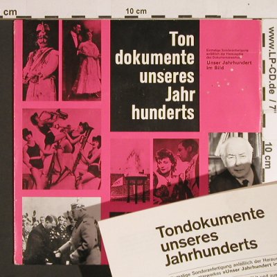 V.A.Tondokumente unseres Jahrh.: Sonderanfertigung, 33rpm, Unser Jahundert im Bild (40 662 XW), D Typ: EP Best.-Nr.: S8607 Preis: 3,00 Euro