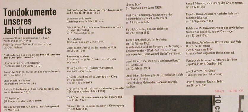 V.A.Tondokumente unseres Jahrh.: Sonderanfertigung, 33rpm, Unser Jahundert im Bild (40 662 XW), D Typ: EP Best.-Nr.: S8607 Preis: 3,00 Euro