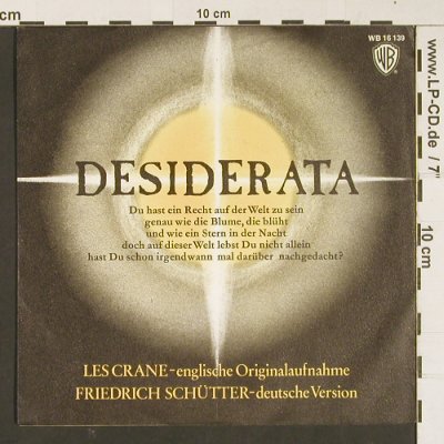 Les Crane / Friedrich Schütter: Desiderata, engl/deut. vers., WB (WB 16 139), D, 1971 Typ: 7" Best.-Nr.: S8851 Preis: 3,00 Euro