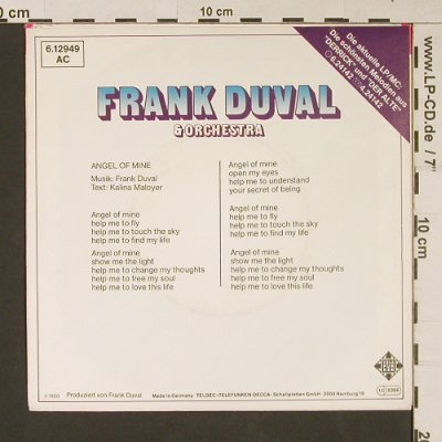 Duval,Frank & Orch.: Angel Of Mine/Magdalena,roterBalken, Teldec (6.12949 AC), D,Muster, 1980 Typ: 7" Best.-Nr.: S9261 Preis: 3,00 Euro